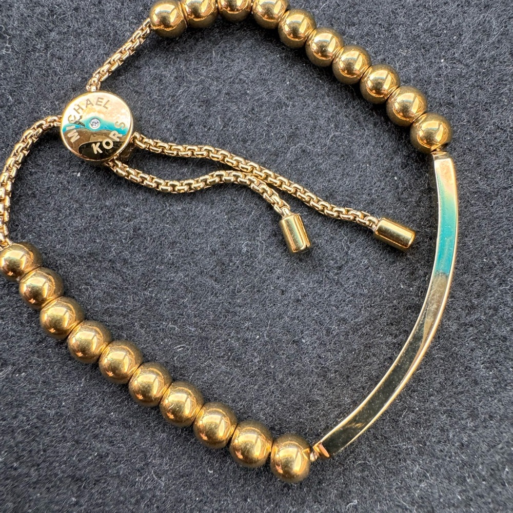 Michael Kors Gold Logo Plaque Beaded Slider Bracelet - Picture 5 of 9